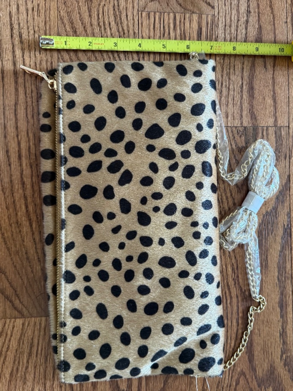 NWT Tuckernuck Leopard Calf Hair Clutch Crossbody Bag Animal Print Chain Strap